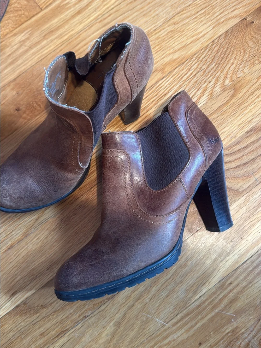 Brown Leather High-Heel Chelsea Booties - Women's